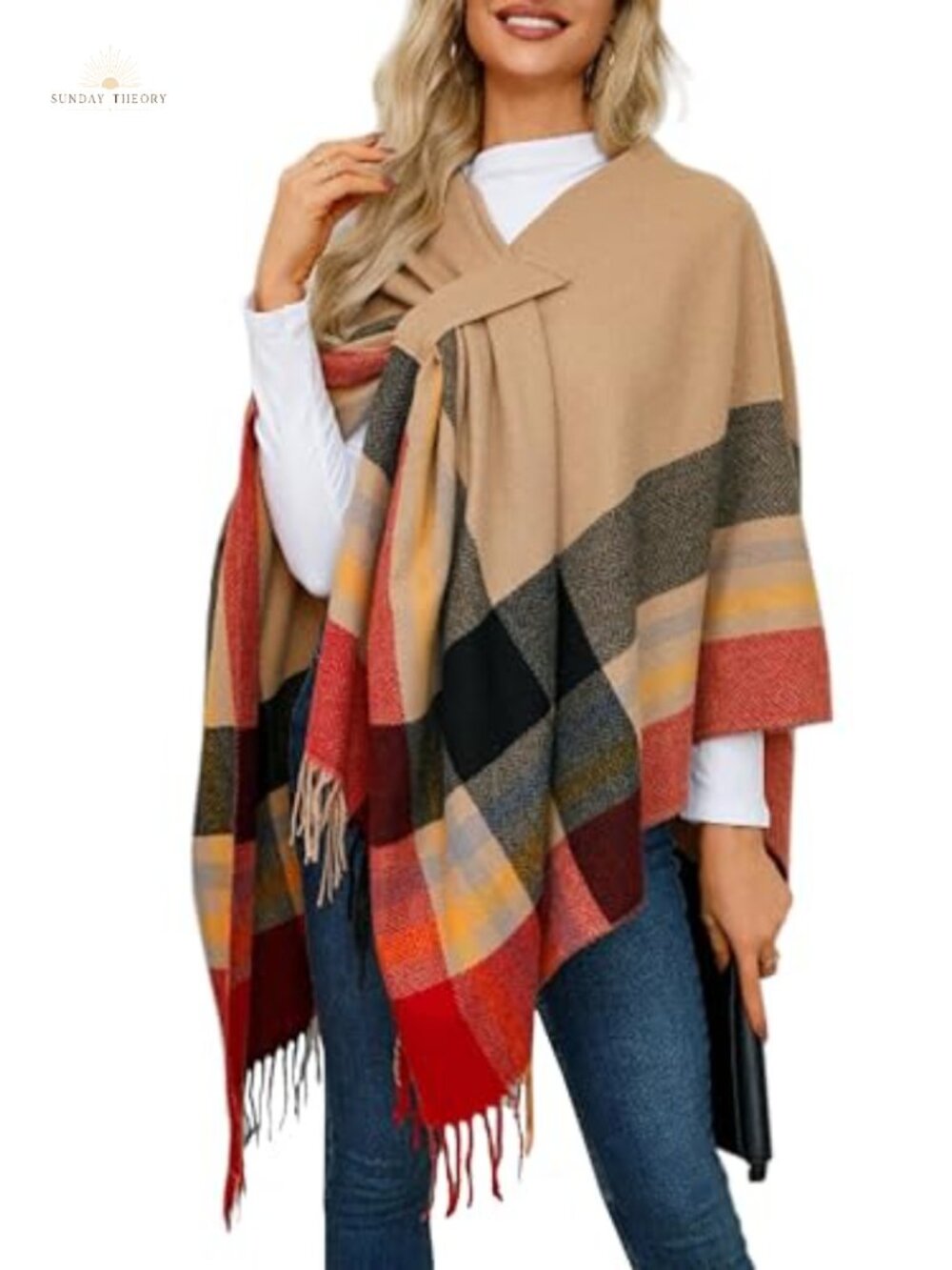 Women's Soft Reversible Open Front Poncho Shawl Wrap Casual Cardigan Cape